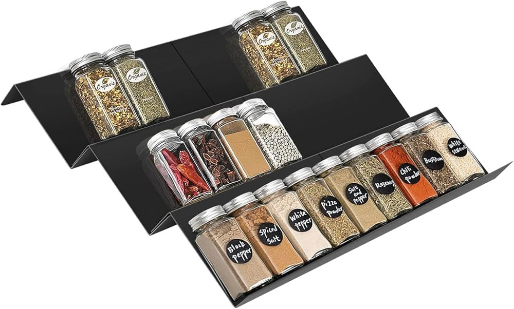 Gewürzregal Schublade Organizer Gewürz Schubladeneinsatz von 23cm bis 46cm ausziehbar, Kohlenst... | Amazon (DE)
