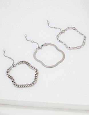 AEO Silver Chunky Chain Bracelets 3-Pack | American Eagle Outfitters (US & CA)