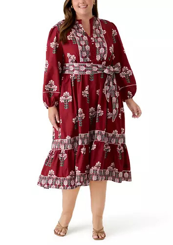 Plus Size Long Sleeve Midi Split Neck Dress | Belk