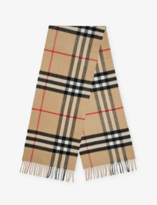 Giant Check fringed cashmere scarf | Selfridges