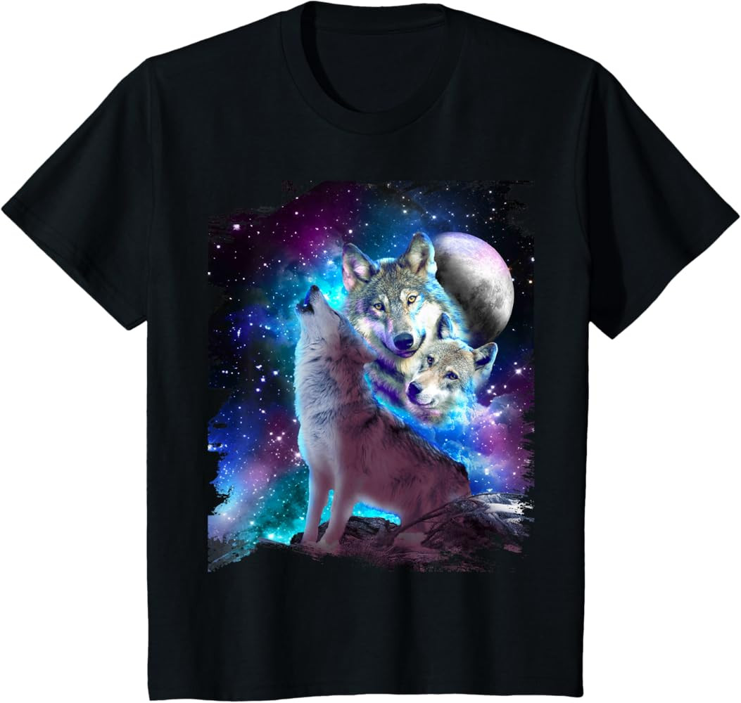 Cosmic Space Wolf Wolves Family Howling At Moon T-Shirt | Amazon (US)