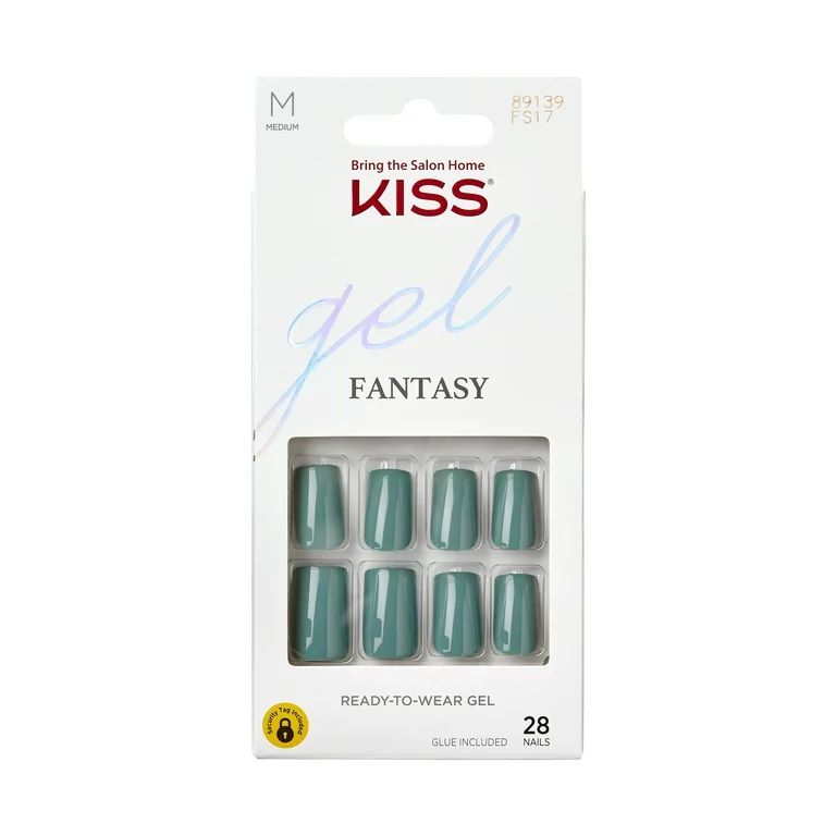 KISS Gel Fantasy Sculpted Medium Square Glue-On Nails, Glossy Dark Green, 'High Life', 28 Ct. | Walmart (US)
