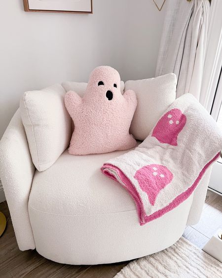 Just some Halloween cuteness in my bedroom reading corner 🥰 this amazon ghost blanket is soo good! I got the smallest size! 

Boucle chair, Walmart home, white chair, bedroom furniture, accent chair, swivel chair, drew Barrymore, Halloween decor, pink Halloween, fancythingsblog 

#LTKfindsunder50 #LTKHalloween #LTKhome