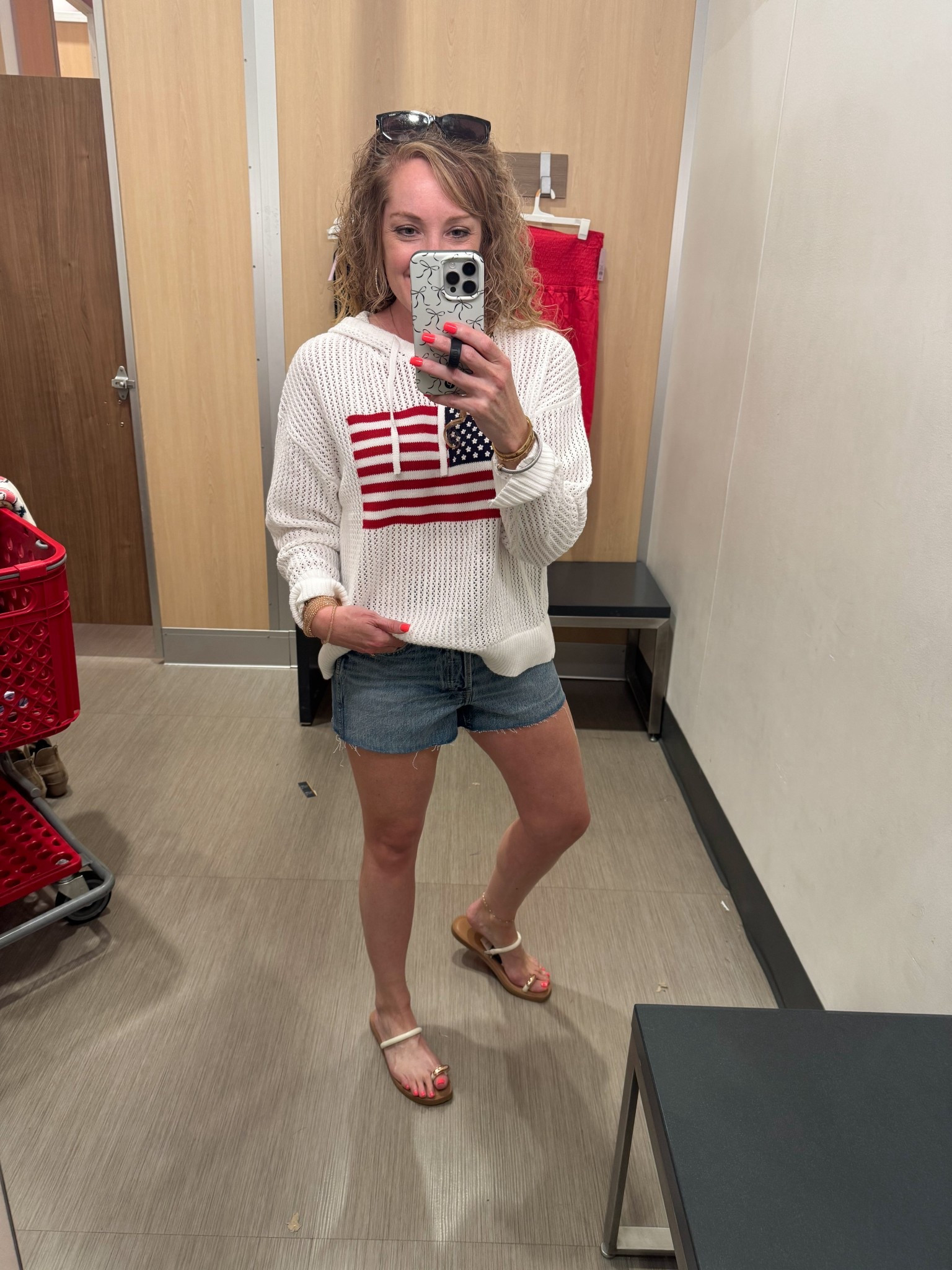 Target 🎯 open stitch Flag sweater / 4th of July outfit / summer outfit 

Sweater- sized up to xl
Denim shorts- sized up to 8
Sandals- size 8, tts 

#LTKFindsUnder50 #LTKSummerEdit #LTKOver40