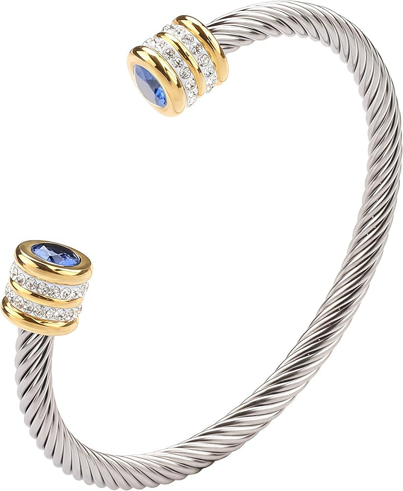 Twisted Cable Cuff Bracelet, Two-Tone Silver and Gold, Purple Crystal and CZ Accents | Amazon (US)