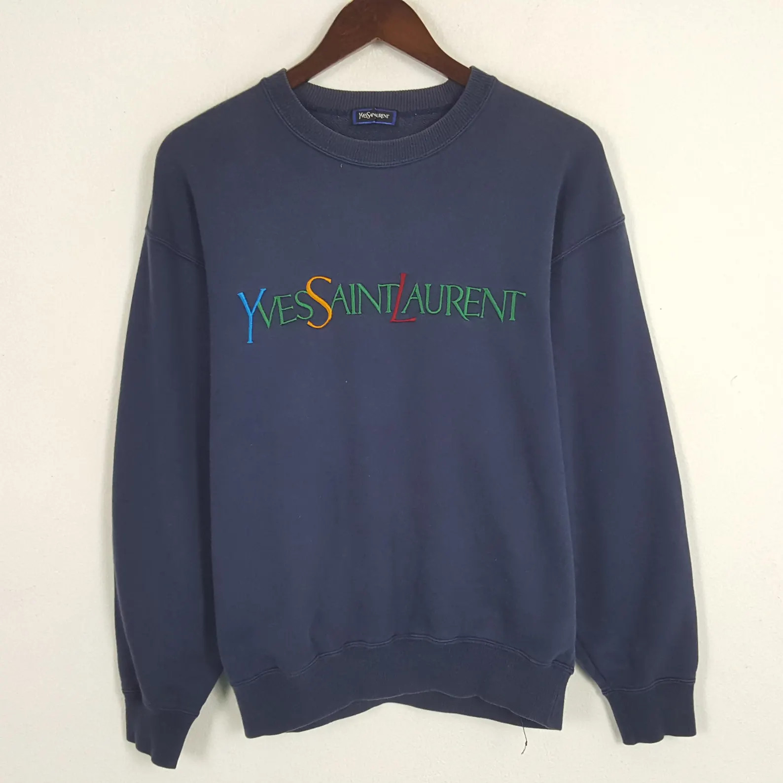 Vintage Yves Saint Laurent Embroidery Logo Sweatshirt - Etsy | Etsy (US)