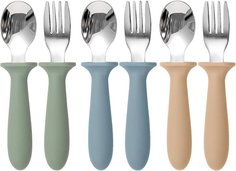 Toddler Utensils, 6 Pack kids Silverware Set with Silicone Handle, 18/8 Stainless Steel Children ... | Amazon (US)