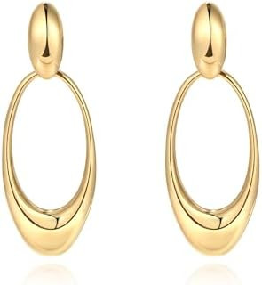 18K Gold Plated Geometric Chunky Dangle Earrings for Women Gold and Silver Two Tone Statement Ear... | Amazon (US)