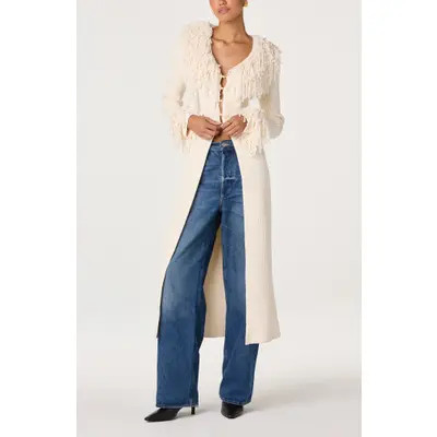 ASTR the Label Jadwiga Fringe Tie Waist Cardigan in Cream at Nordstrom, Size X-Small | Nordstrom