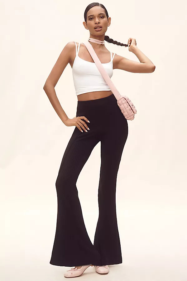Maeve Ribbed Flare Leggings | Anthropologie (US)