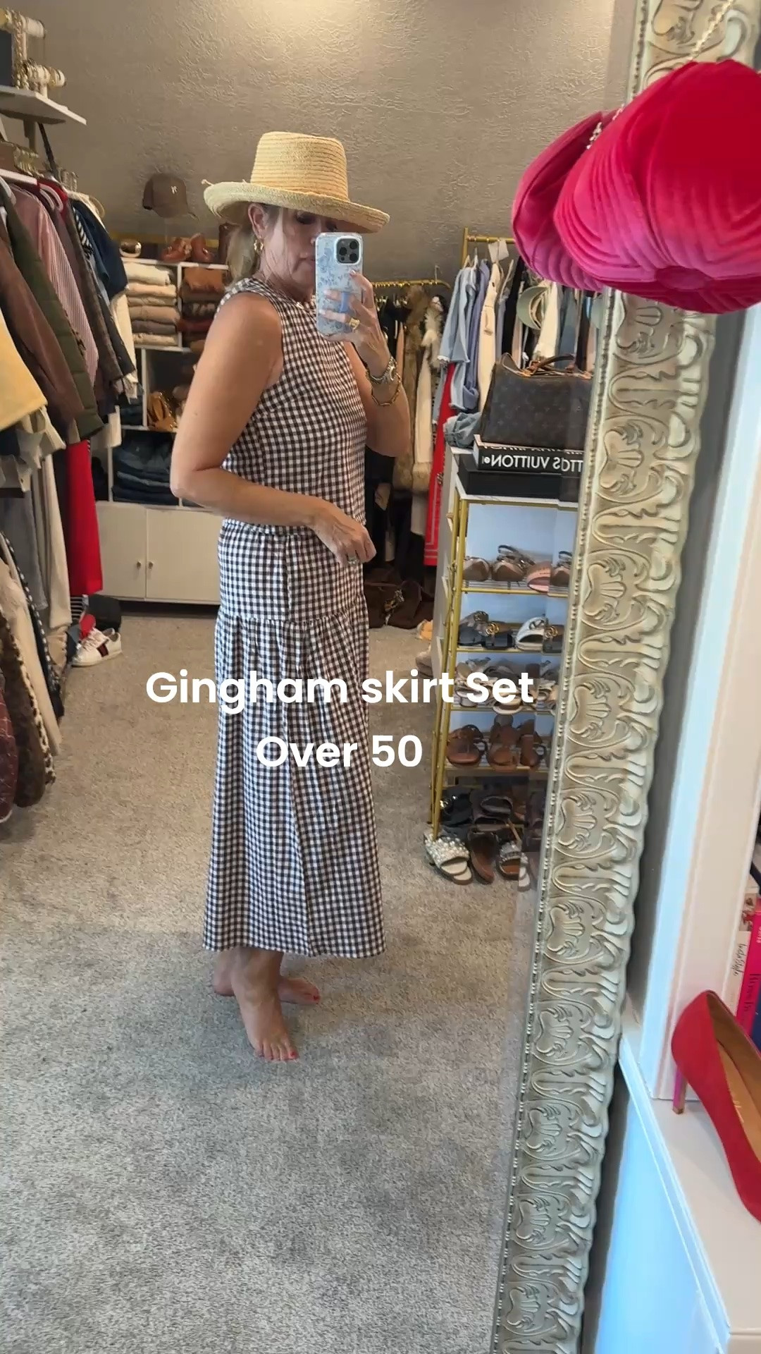 The gingham skirt set 
That really surprised me with the fit and quality 
And it’s so affordable

Cropped tank top and flattering  flat front pleated skirt with pockets ..

Tuckernuck vibe at Amazon prices 
Fits tts I am wear ing a med 

Straw hat by gig pip (old) linked similar

#LTKootd #LTKgrwm #LTKOver40