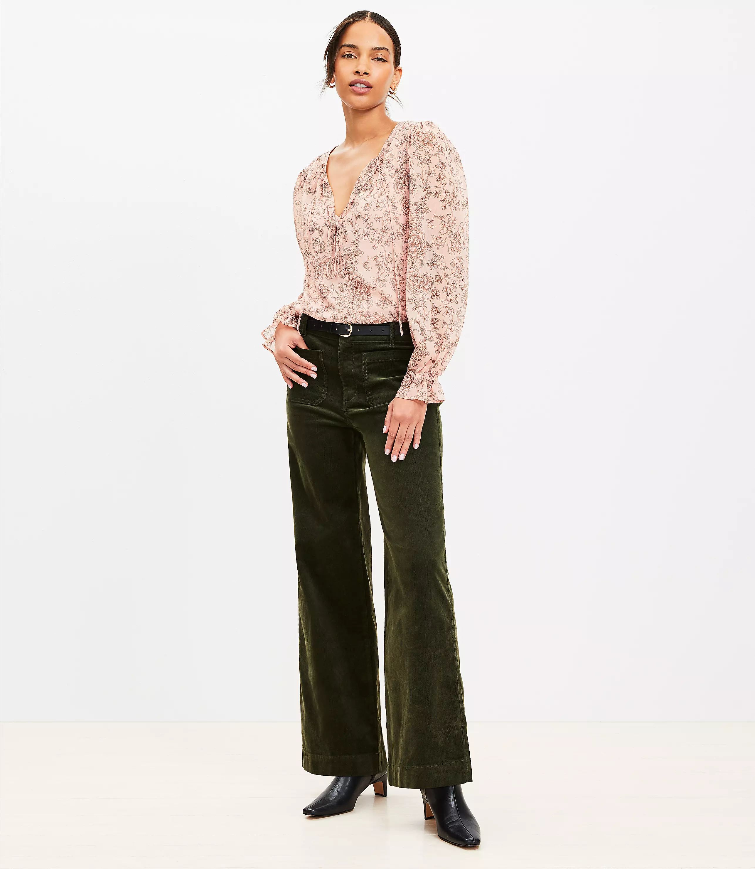 Palmer Wide Leg Pants in Brushed Corduroy | LOFT