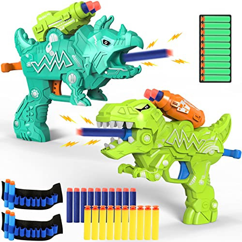Dinosaur Toy Guns for Toddlers 3 4 5 6 7 8 Years Old, Idea Gift for Boys Birthday Valentines Easter Christmas Stocking Stuffers, Dino Blaster for Kids with 30 Foam Darts Compatible with Nerf, 2 Pack | Amazon (US)