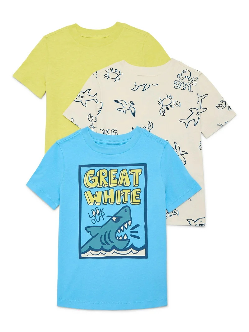Wonder Nation Little Boys Multipack Short Sleeve Tees, 3-Pack, Sizes 4-10 | Walmart (US)
