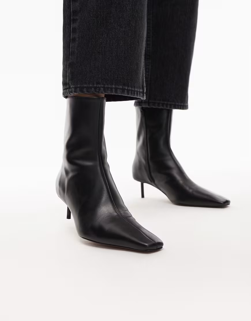 Topshop Narla premium real leather high pin heeled ankle boots in black | ASOS (Global)