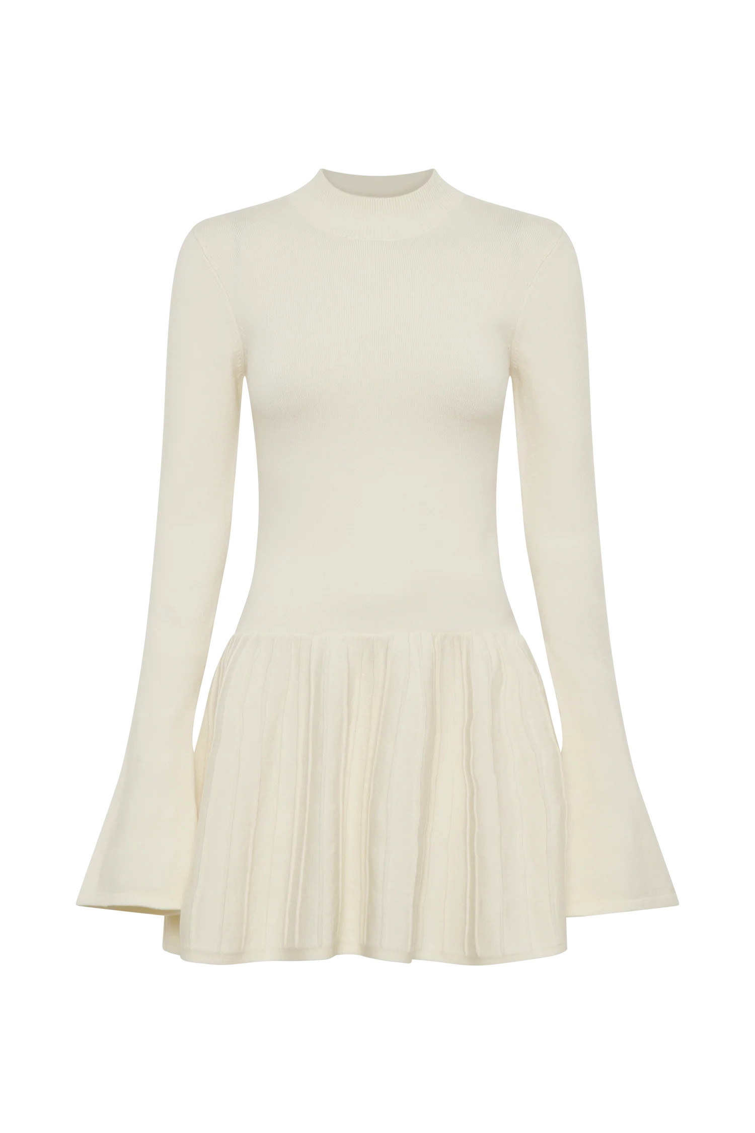 Blair Knit Mini Dress With Pleats - Ivory | MESHKI US