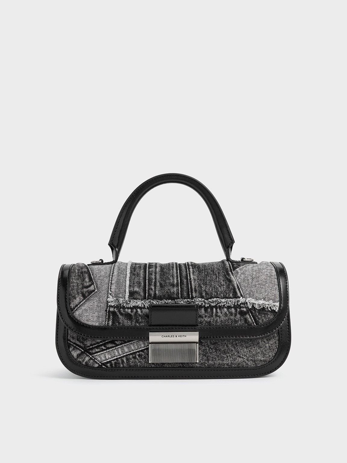 Noir Charlot Patchwork Denim Elongated Top Handle Bag | CHARLES & KEITH UK | Charles & Keith UK