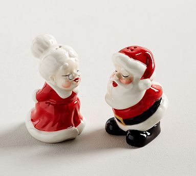 Kissing Clauses Stoneware Salt &amp; Pepper Shakers | Pottery Barn (US)