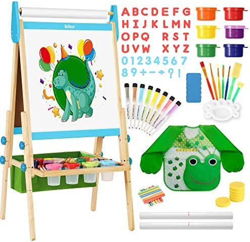 Belleur All-in-one Kid Easel Including 2 Paper Rolls, Magnetic Letters, 6 Finger Paints, 8 Colors Ma | Amazon (US)