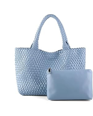 Handmade Woven Bag Satchel Handbag For Women Vegan Leather Tote Bag With Purses Travel Shoulder B... | Amazon (US)