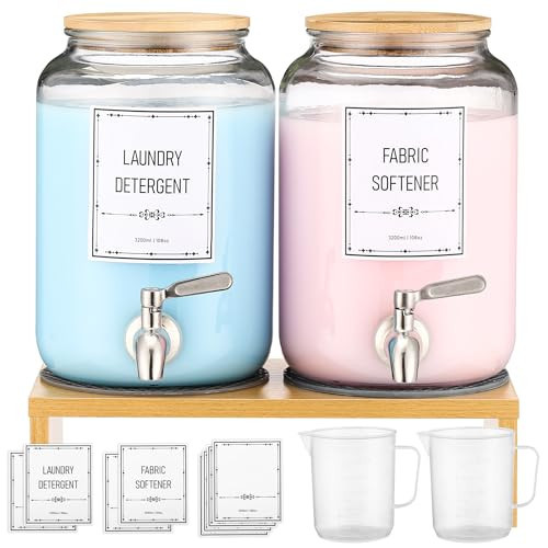 Laundry Detergent Dispenser. 0.9 Gallon Glass Laundry Soap Liquid Laundry Detergent Dispense. Fabric Softener Dispenser With Stand and Bamboo Lid. Laundry Room Organization and Storage | Amazon (US)