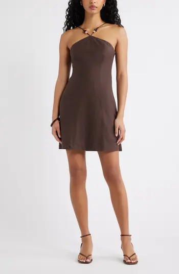 Open Edit Halter Neck Linen Blend Minidress | Nordstrom | Nordstrom