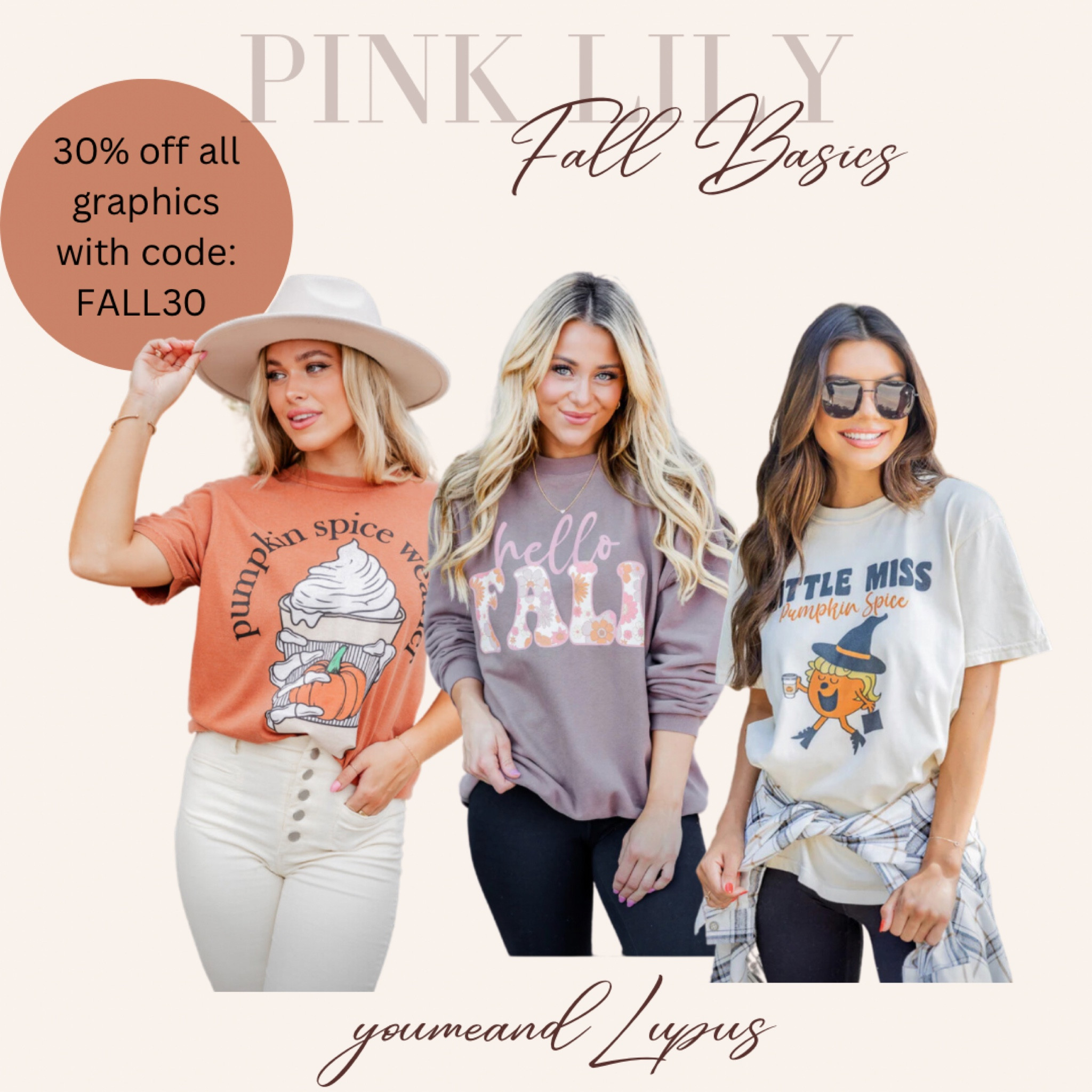 Pink Lily fall basics. All graphics 30% off with code: FALL30
Fall, fall tees, fall sweatshirts, cozy finds, autumn weather, graphic tees, pink lily finds, pumpkins, pumpkin spice, Halloween, leaves, YoumeandLupus 

#LTKstyletip #LTKsalealert #LTKSeasonal