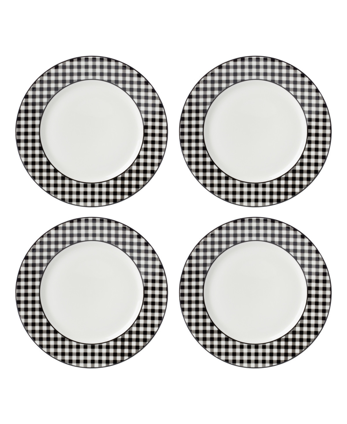 Lenox Gingham Dinner Plates, Set of 4 - Black | Macy's