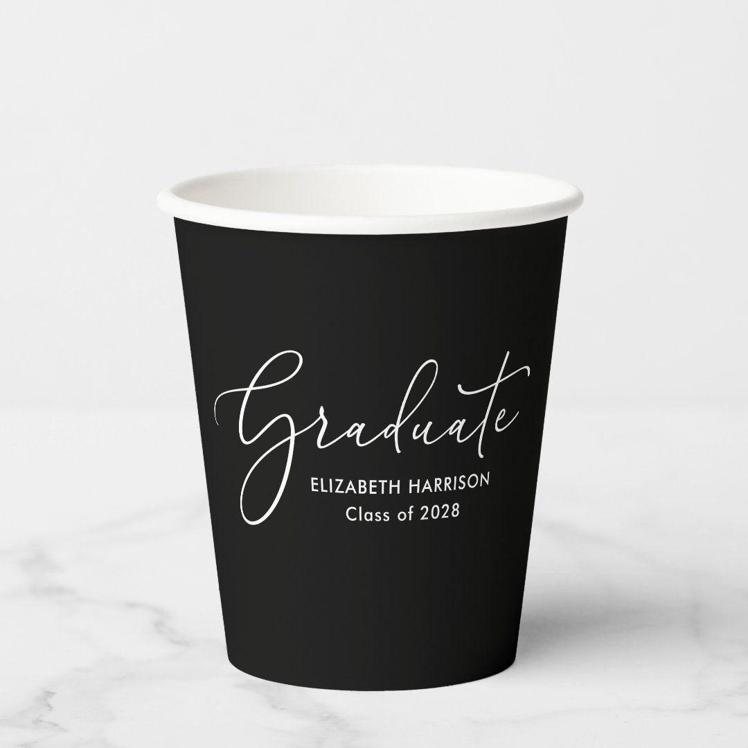 Elegant Script Black Graduation Party Paper Cups | Zazzle | Zazzle