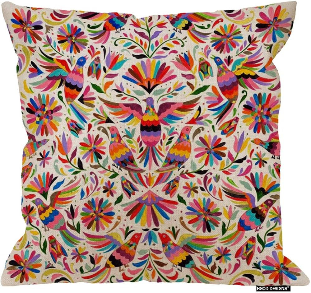 HGOD DESIGNS Mexican Design Colorful Pigeons Pheasant Pillow Case 18" X 18" Cotton Linen | Amazon (US)