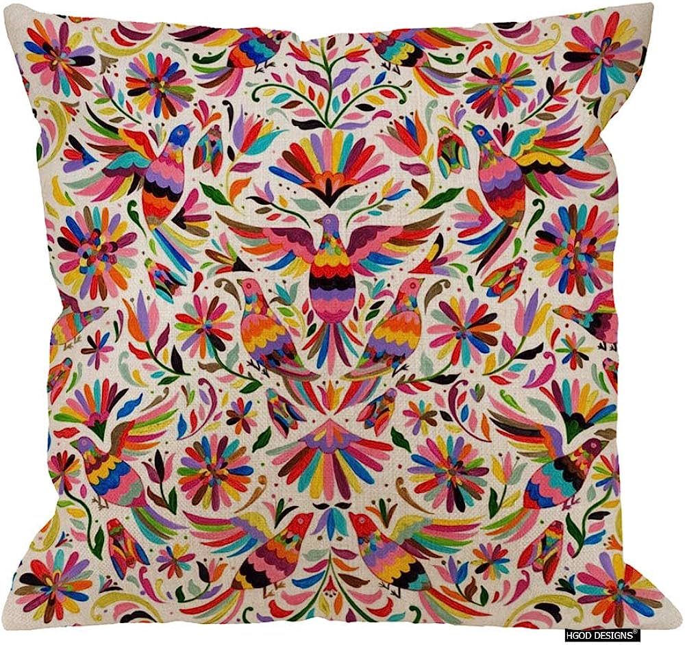 HGOD DESIGNS Mexican Design Colorful Pigeons Pheasant Pillow Case 18" X 18" Cotton Linen | Amazon (US)