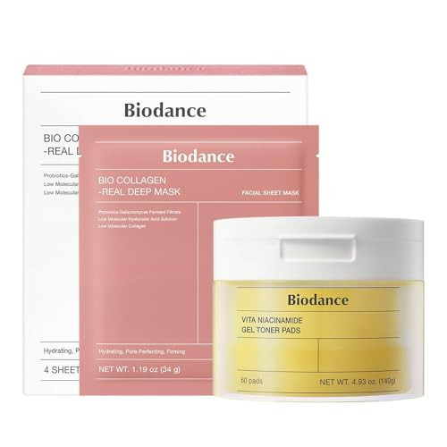 BIODANCE Radiance & Firming Duo: Vita Niacinamide Gel Toner Pads and Bio-Collagen Real Deep Mask for Glass Skin, Brightening, Pore-Minimizing, Korean Skin Care, Skin Care Set | Amazon (US)