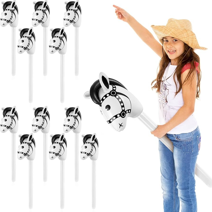 Chivao 12 Pieces Inflatable Stick Horse Cute Horse Head Stick Blow up Balloon Colorful Cowboy Cow... | Amazon (US)