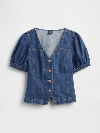 Denim Puff-Sleeve Seamed Top | Gap (US)