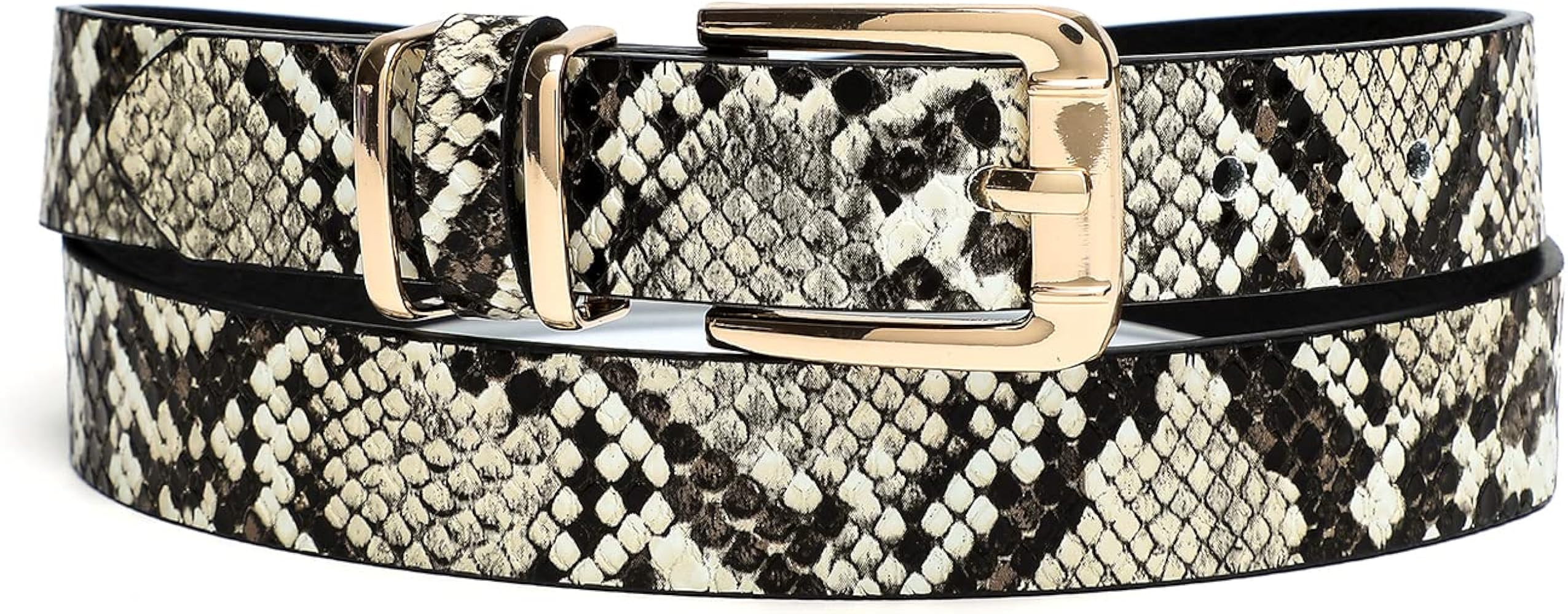 Women Waist Belts for Dresses Thin Black Skinny Leather Belts with Gold Pin Buckle | Amazon (US)