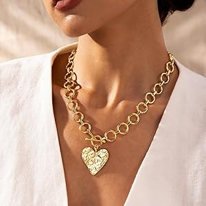 Amazon.com: Robaice Mothers Day Gifts Chunky Gold Heart Necklace for Women\uff0c14K Gold Plated H... | Amazon (US)