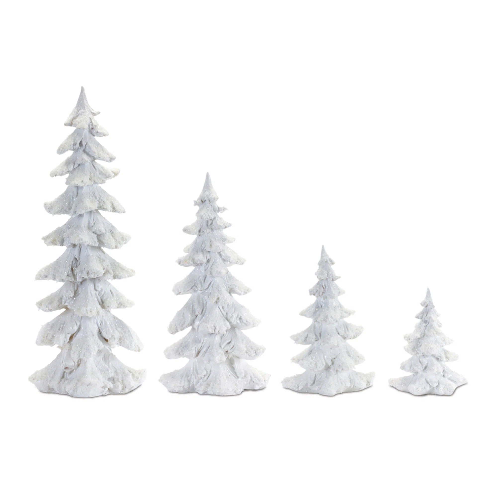 , White Flocked White Pine Tree with Carved Design (Set of 4) | Wayfair North America