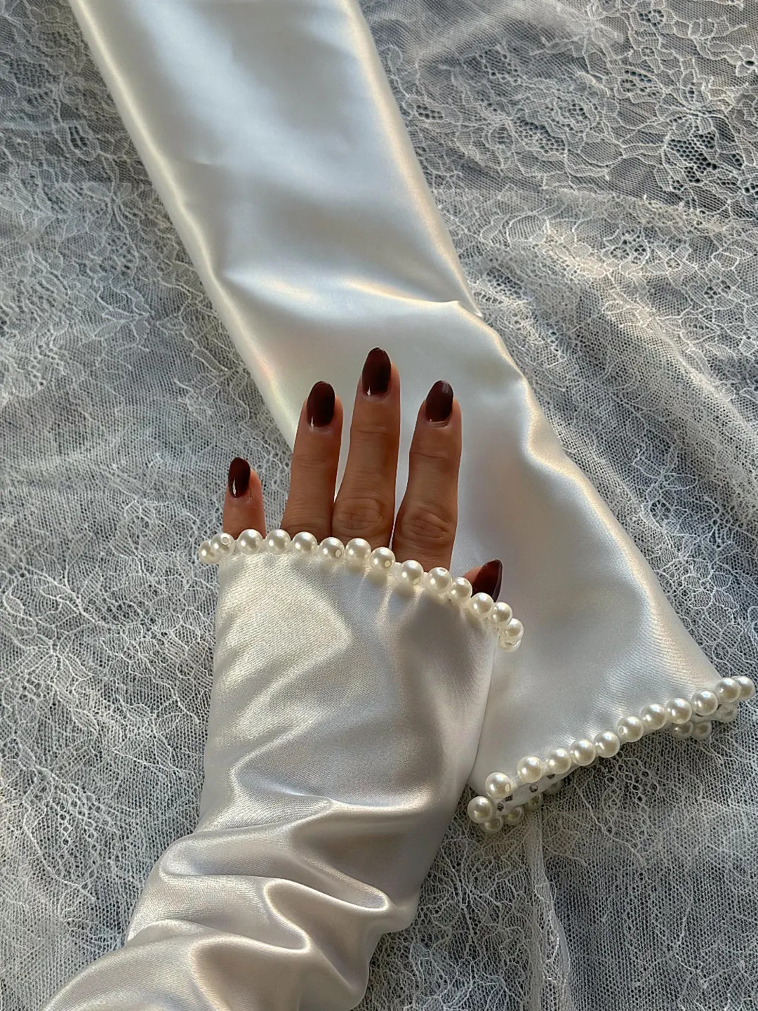 Detachable Pearl Satin Wedding Sleeves, Pearl Fingerless Satin Gloves, Detachable Satin Wedding G... | Etsy (US)