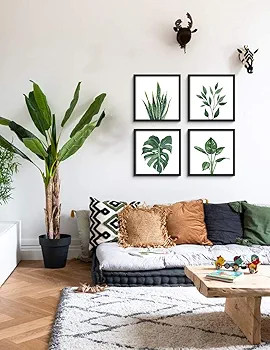 ArtbyHannah 10x10 Inch 4 Panels Botanical Framed Black Picture Frame Set for Wall Art Décor with... | Amazon (US)