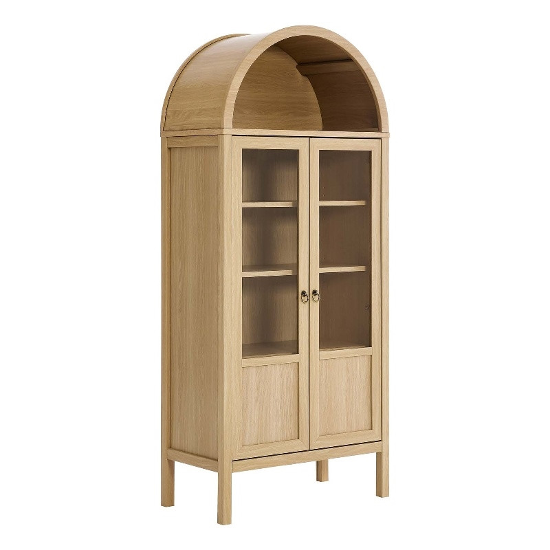 Pemberly Row Wood Tall Storage Display Cabinet with Rounded Arched Top in Oak | Walmart (US)