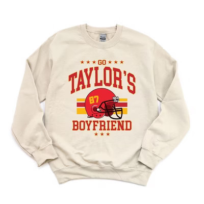 Simply Sage Market Women's Graphic Sweatshirt Go Taylor's Boyfriend Helmet  - M - Dust | Target