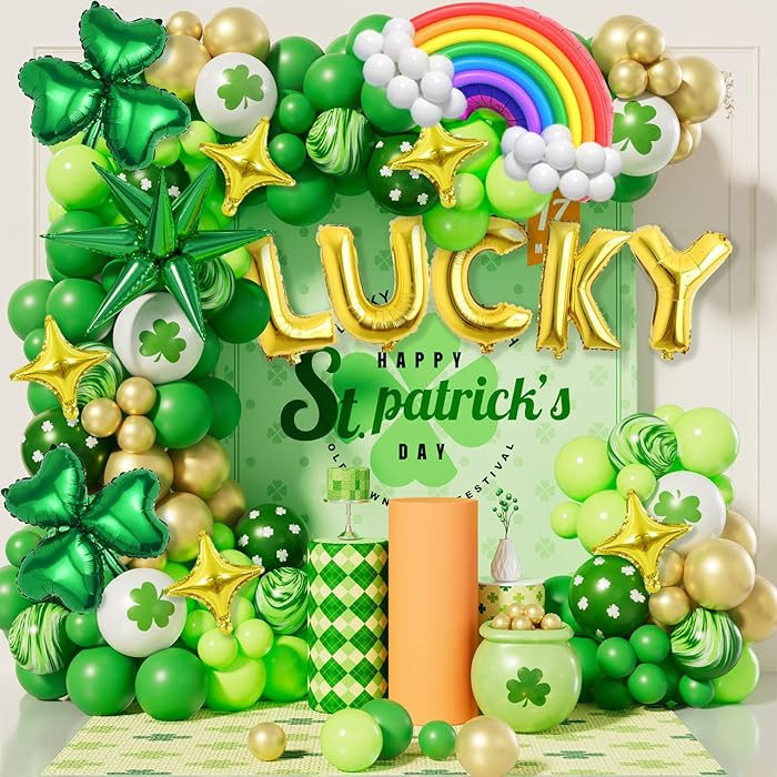 St. Patrick's Day Balloon Arch Garland Kit With Green Lucky Shamrock Clover Rainbow Balloons for ... | Amazon (US)