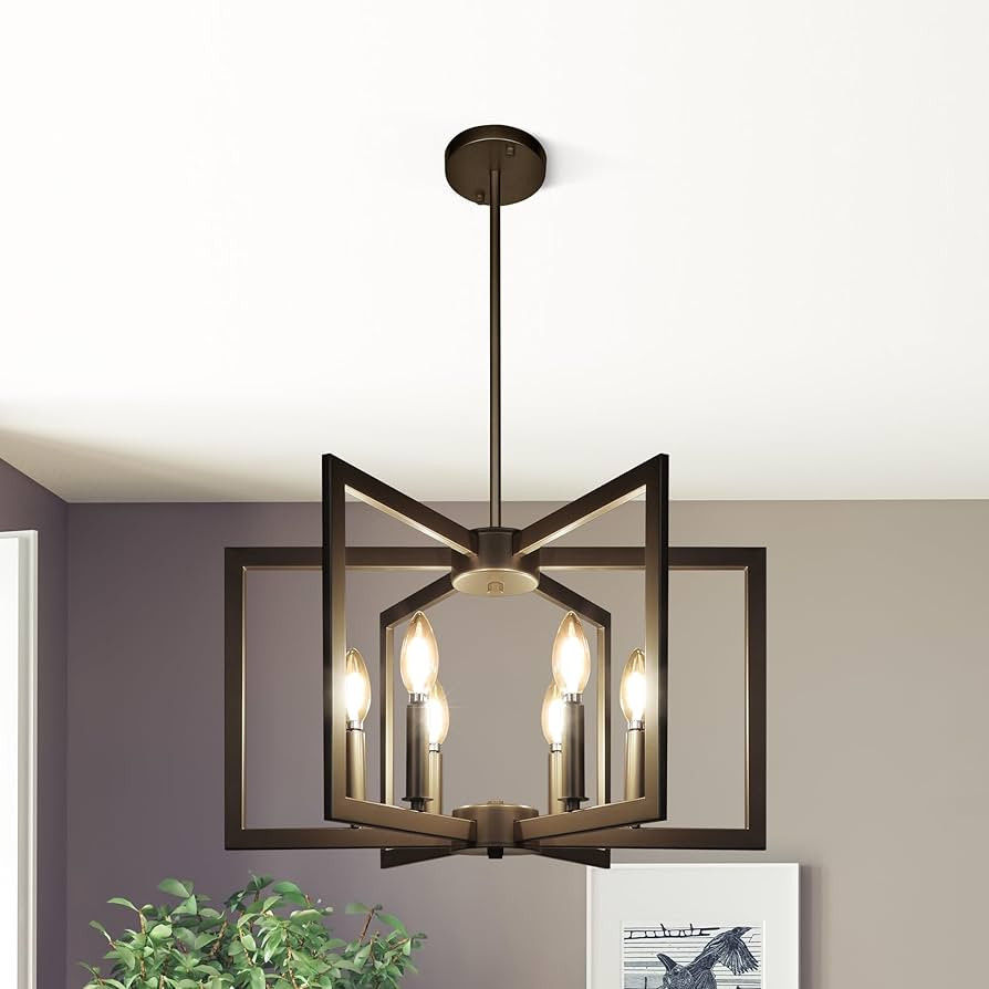 6-Light Modern Farmhouse Black Chandeliers for Entryway, Geometric Pendant Lights Kitchen Island,... | Amazon (US)