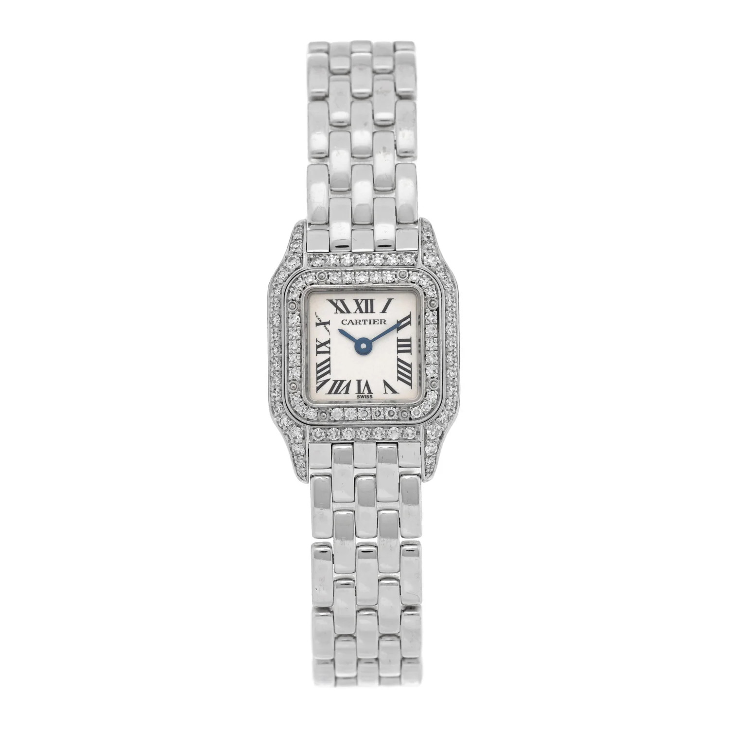 18K White Gold Diamond Bezel 17mm Double Row Panthere Quartz Watch | FASHIONPHILE (US)