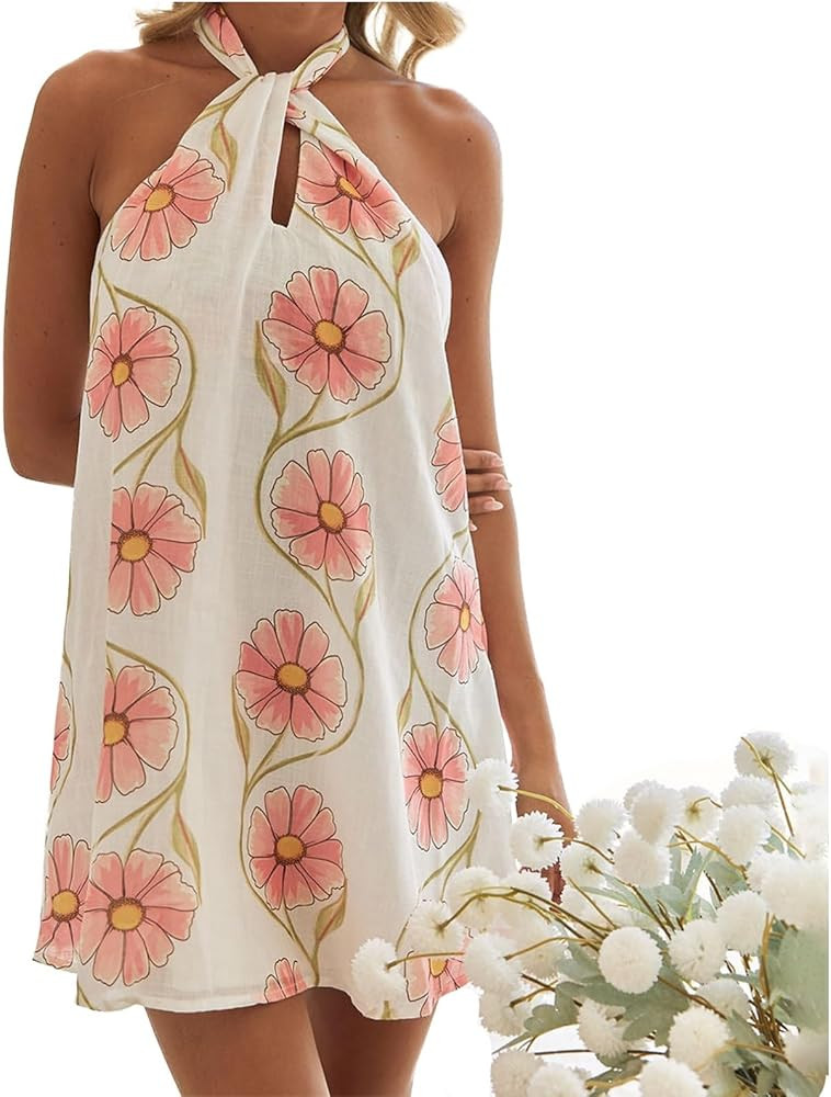 Women Boho Floral Mini Cami Dress Spaghetti Strap Backless Flowy Sling Dress Cute Graphic Summer ... | Amazon (US)