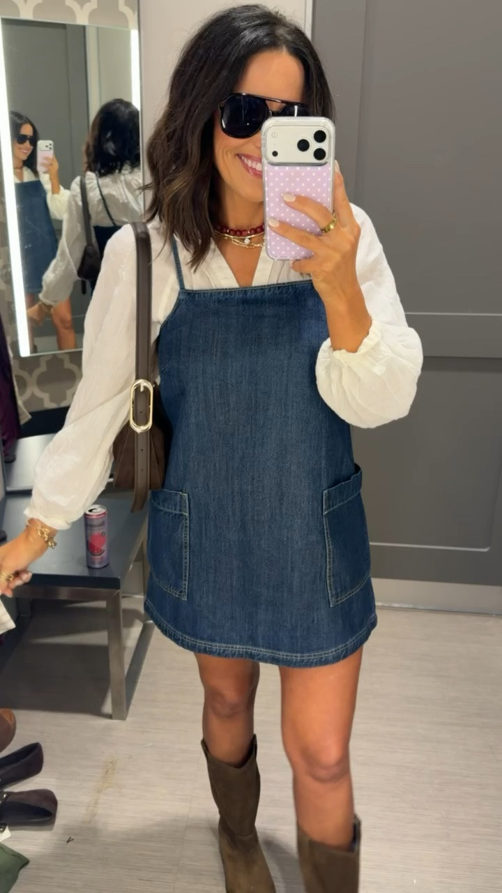 Target is REALLY bringing it this fall 🤎👏🏻 This denim dress with the white blouse + boots is such an easy, cute fall combo!

#TargetFinds #TargetFashion #TargetStyle #TargetOutfit #FallFashion #FallOutfits #AffordableFashion #FallStyle #LTKCreator #LTKFashion