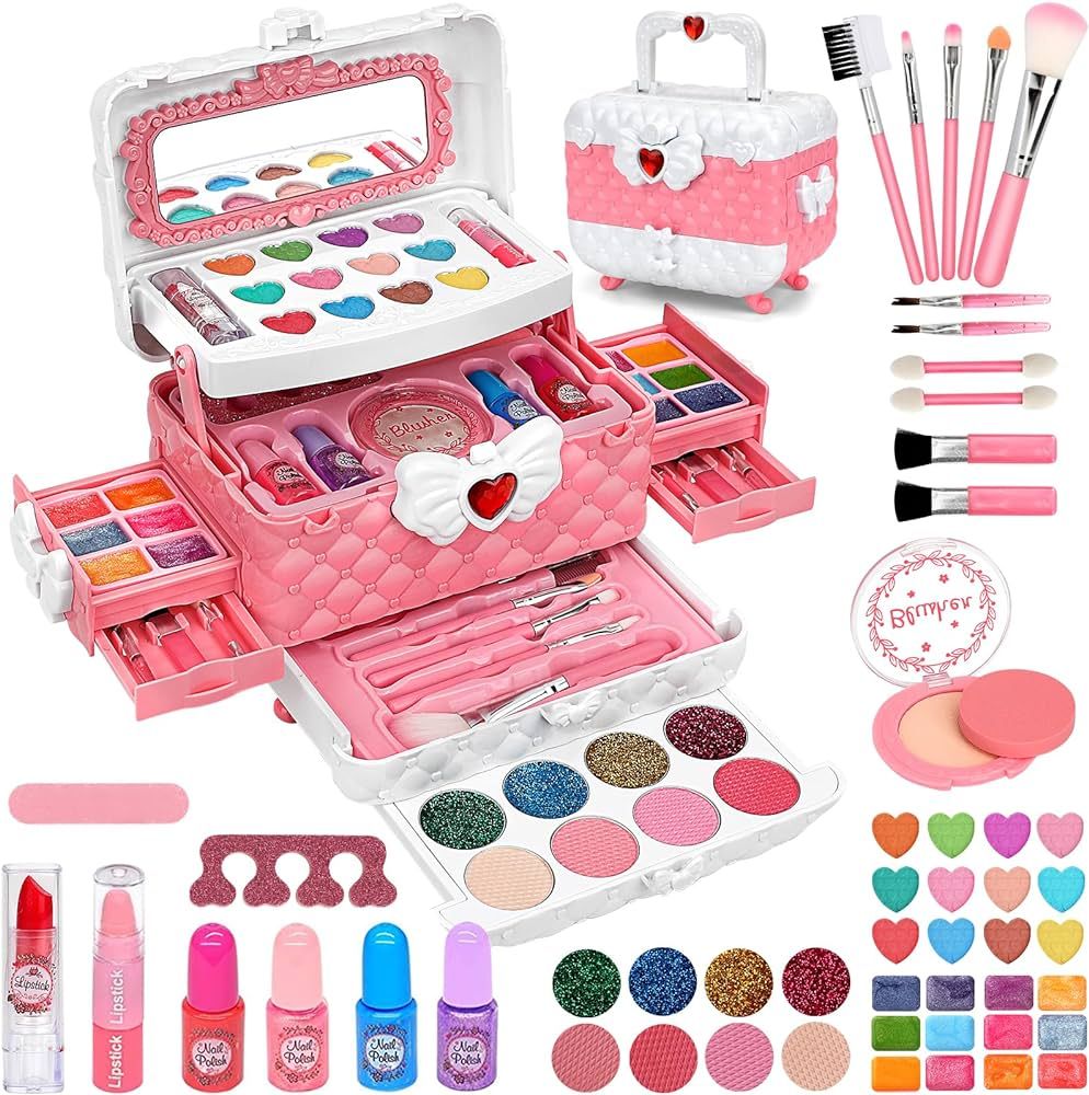 Kids Makeup Kit for Girl Toys, Washable Real Girl Makeup Kit Little Princess Girls Toys, Children... | Amazon (US)