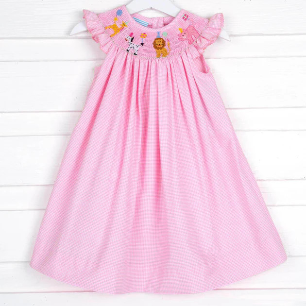 Safari Birthday Smocked Dress Light Pink Gingham | Classic Whimsy