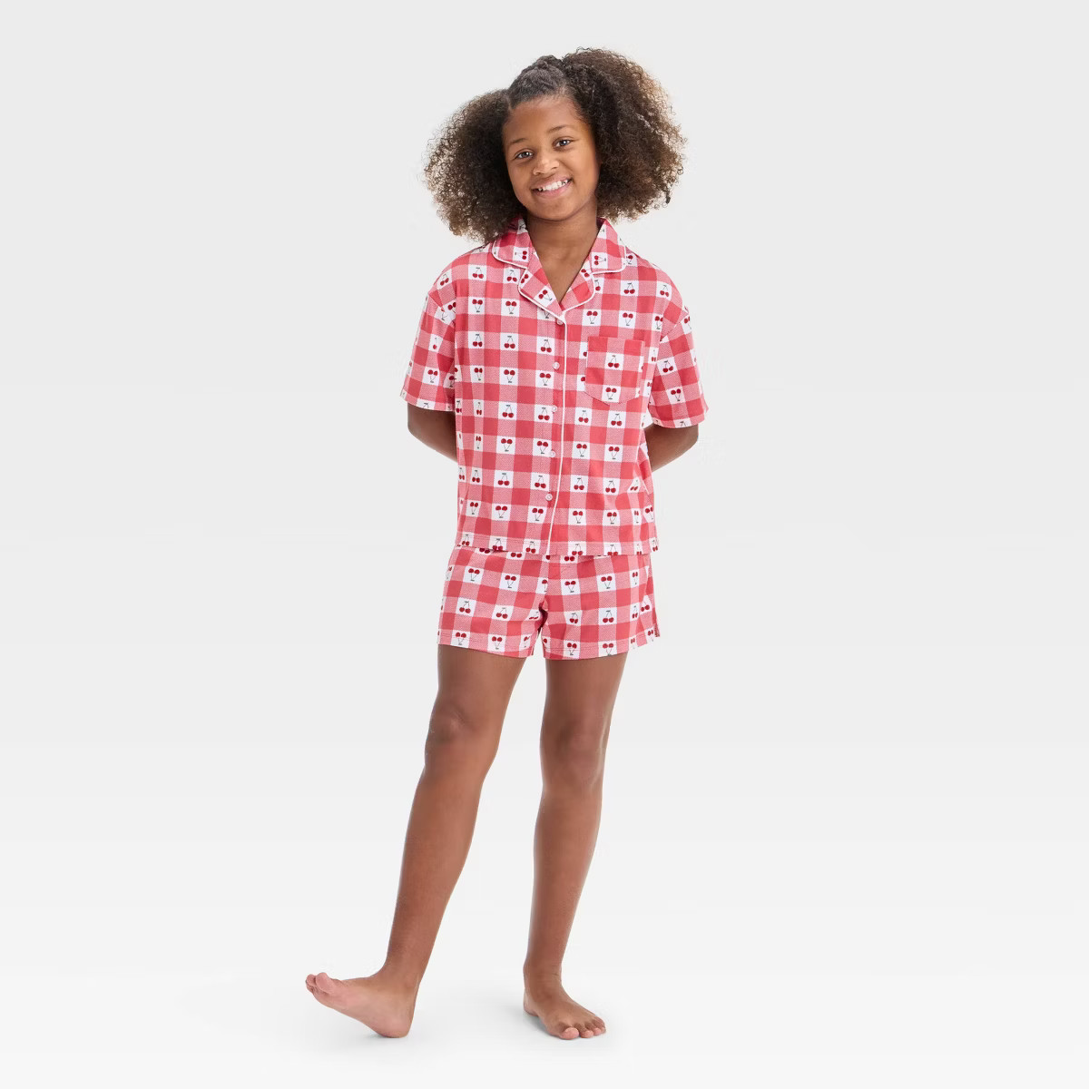 Girls' 2pc Striped Short Sleeve Button-Up Pajama Set - art class™ Blue M: Recycled Polyester, N... | Target