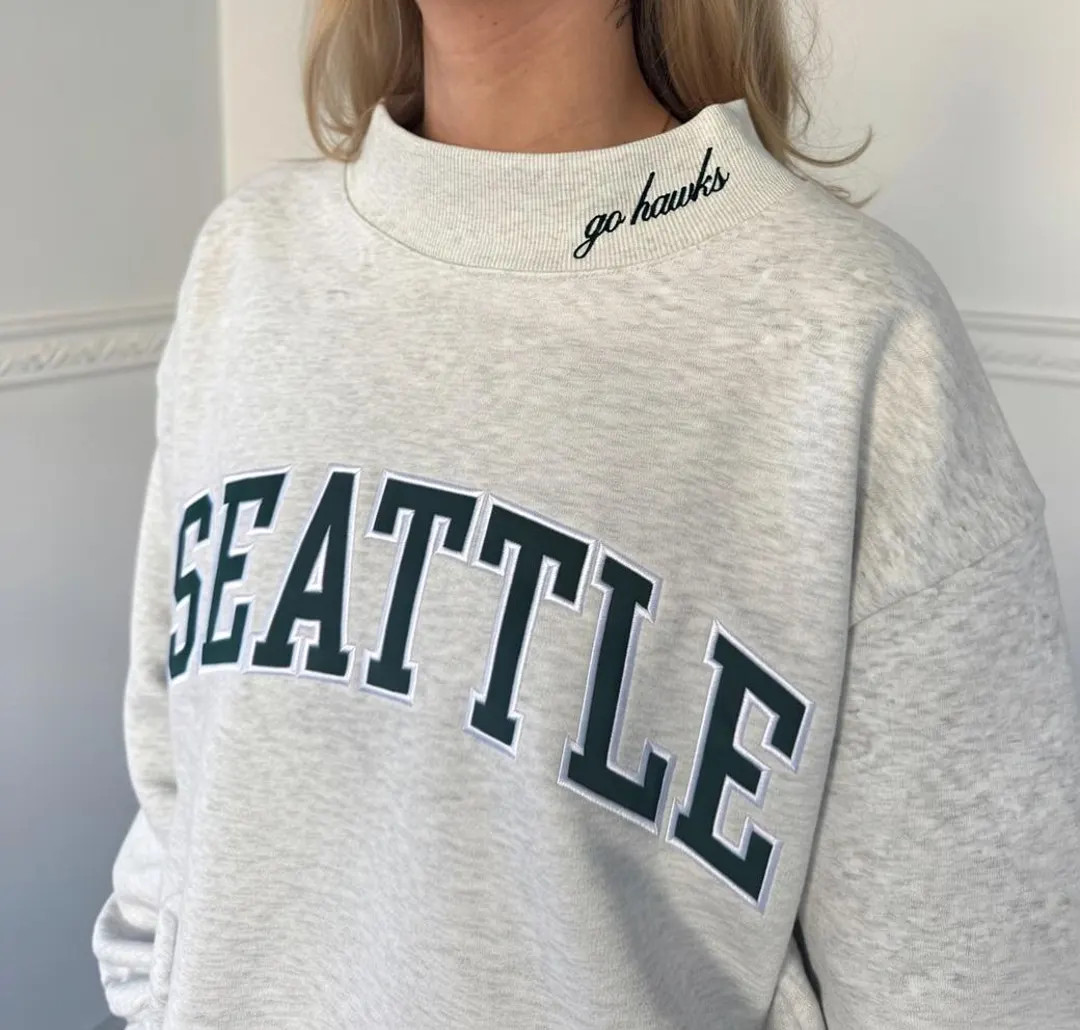 Embroidered Seattle Seahawks Mockneck Sweatshirt | Vintage Style | Etsy (US)